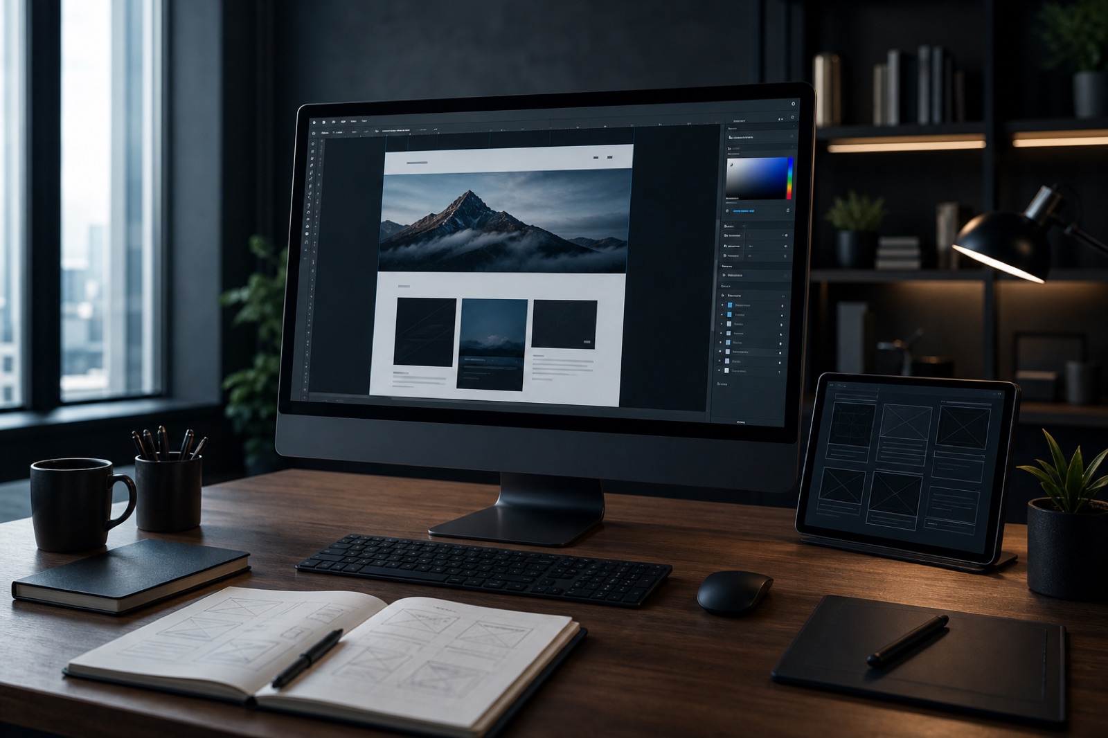 Service business website concept represented by a premium web design workstation